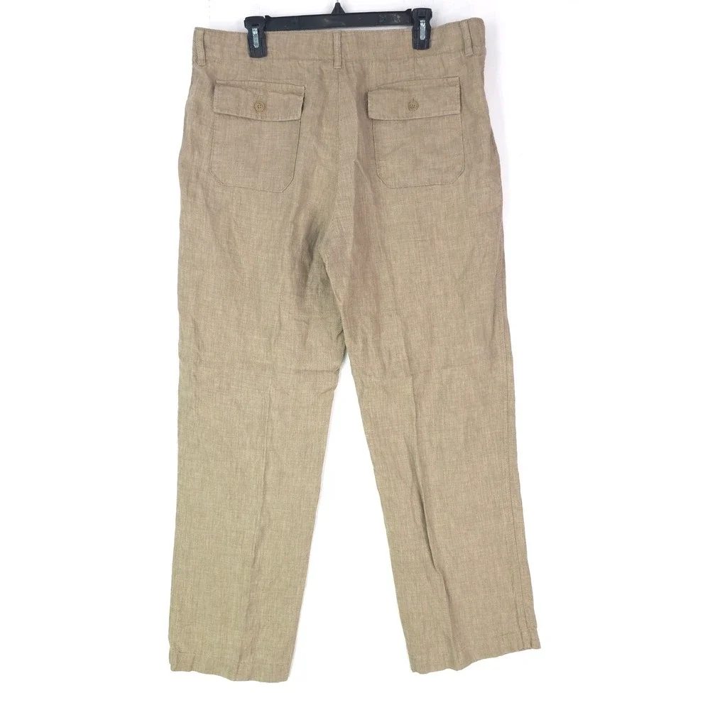 Banana Republic Mens 36X34 Fit 36X33 Tan 100% Linen Pants Flat Front Relaxed Fit